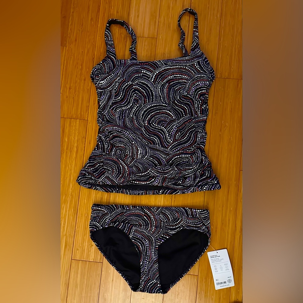 Athleta Black Multicolor Swirl Tankini Set